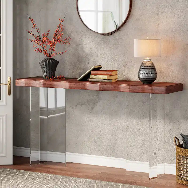 Console table de 120 cm avec pieds en acrylique pour entrée, table d'appoint pour couloir