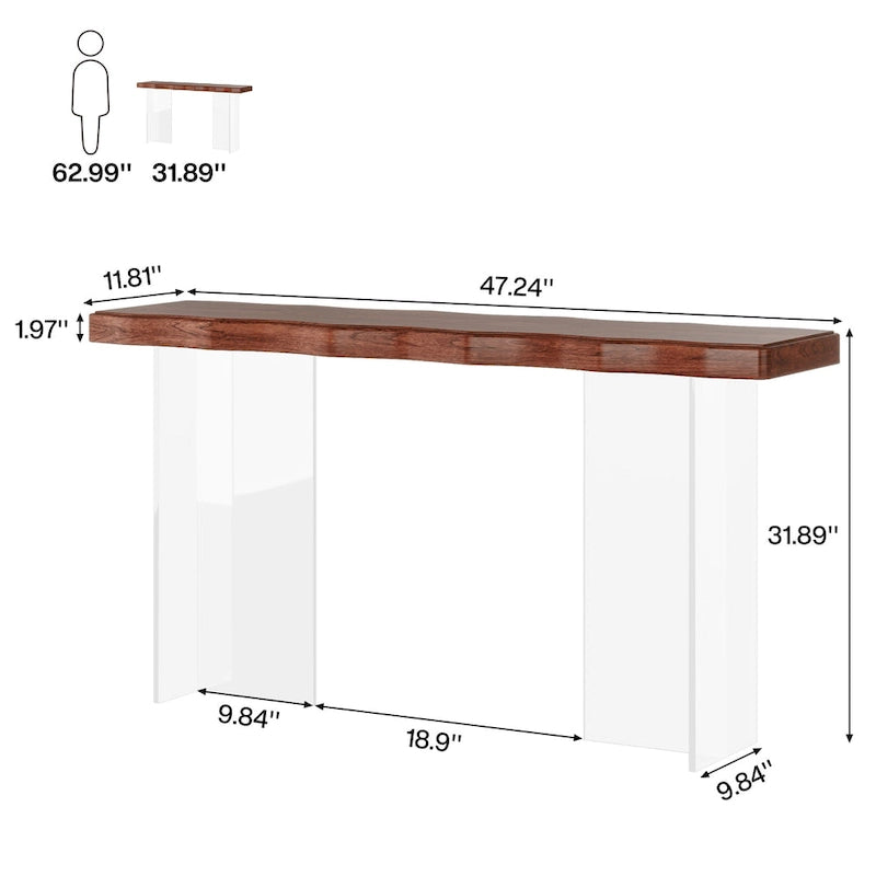 Console table de 120 cm avec pieds en acrylique pour entrée, table d'appoint pour couloir