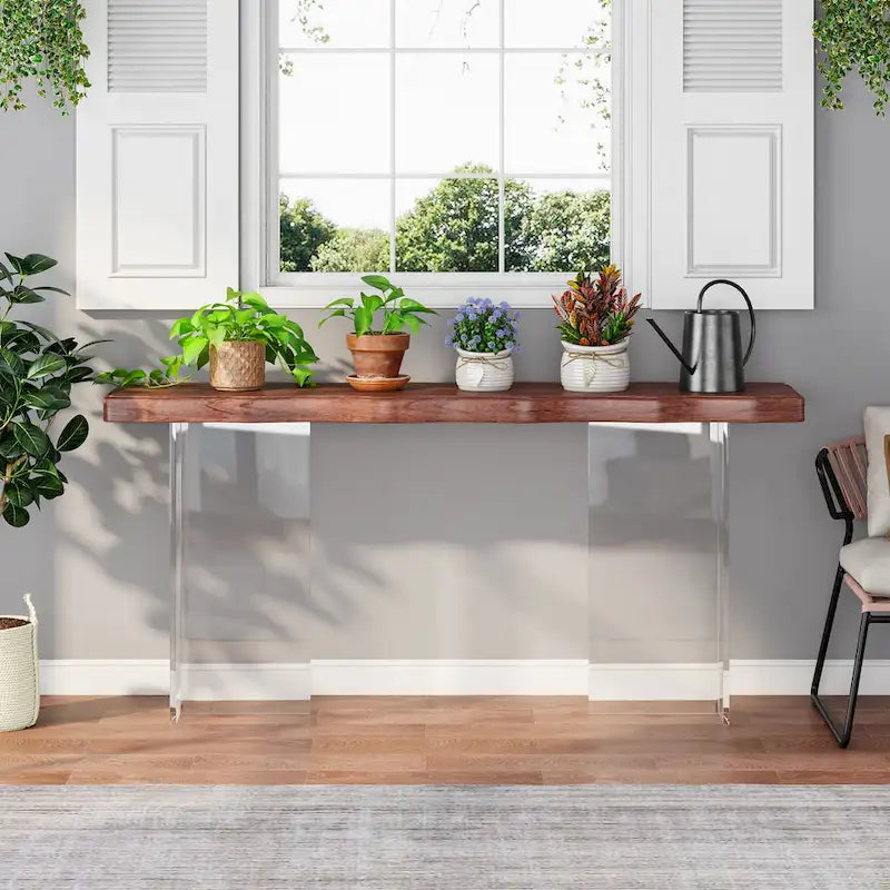 Console table de 120 cm avec pieds en acrylique pour entrée, table d'appoint pour couloir