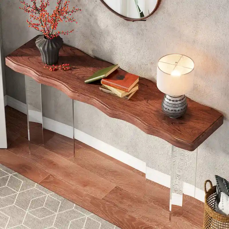 Console table de 120 cm avec pieds en acrylique pour entrée, table d'appoint pour couloir
