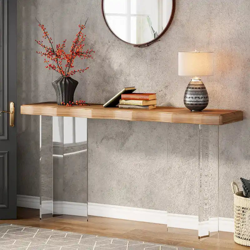 Console table de 120 cm avec pieds en acrylique pour entrée, table d'appoint pour couloir