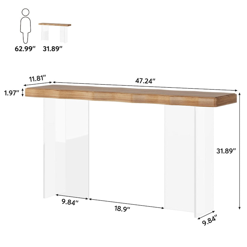 Console table de 120 cm avec pieds en acrylique pour entrée, table d'appoint pour couloir