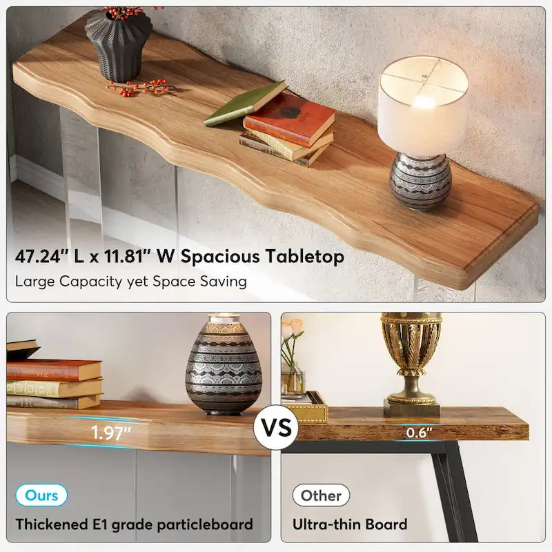 Console table de 120 cm avec pieds en acrylique pour entrée, table d'appoint pour couloir