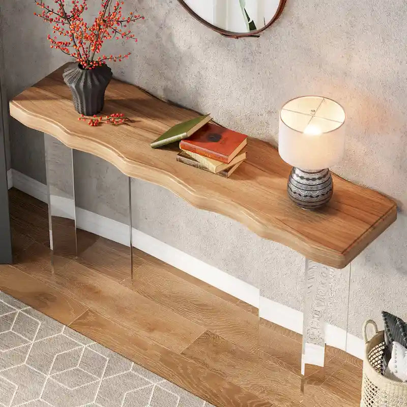 Console table de 120 cm avec pieds en acrylique pour entrée, table d'appoint pour couloir