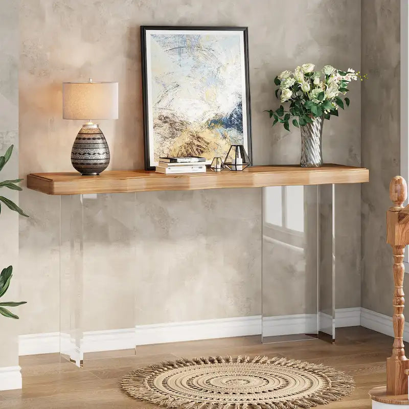 Console table de 120 cm avec pieds en acrylique pour entrée, table d'appoint pour couloir