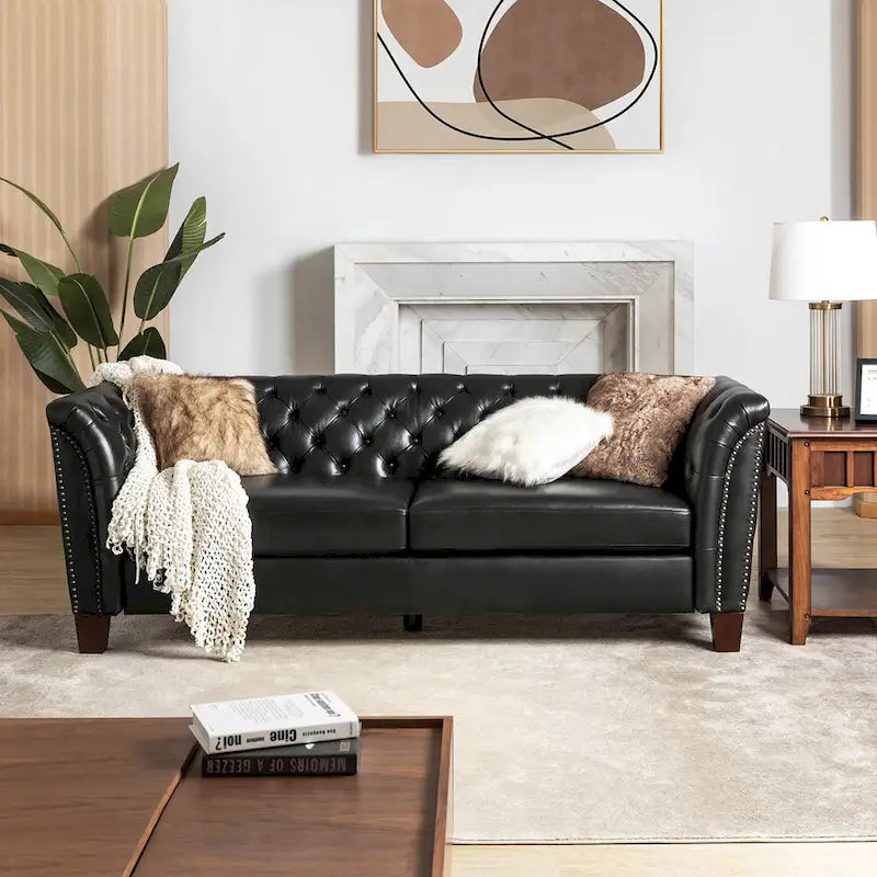 Canapé de salon Regina 82.5 en cuir véritable capitonné par HULALA HOME