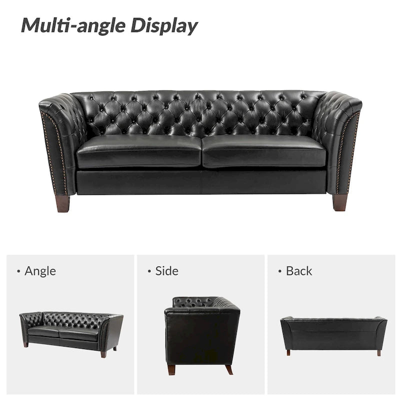 Canapé de salon Regina 82.5 en cuir véritable capitonné par HULALA HOME