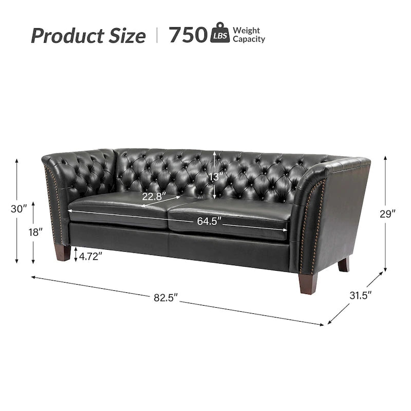 Canapé de salon Regina 82.5 en cuir véritable capitonné par HULALA HOME