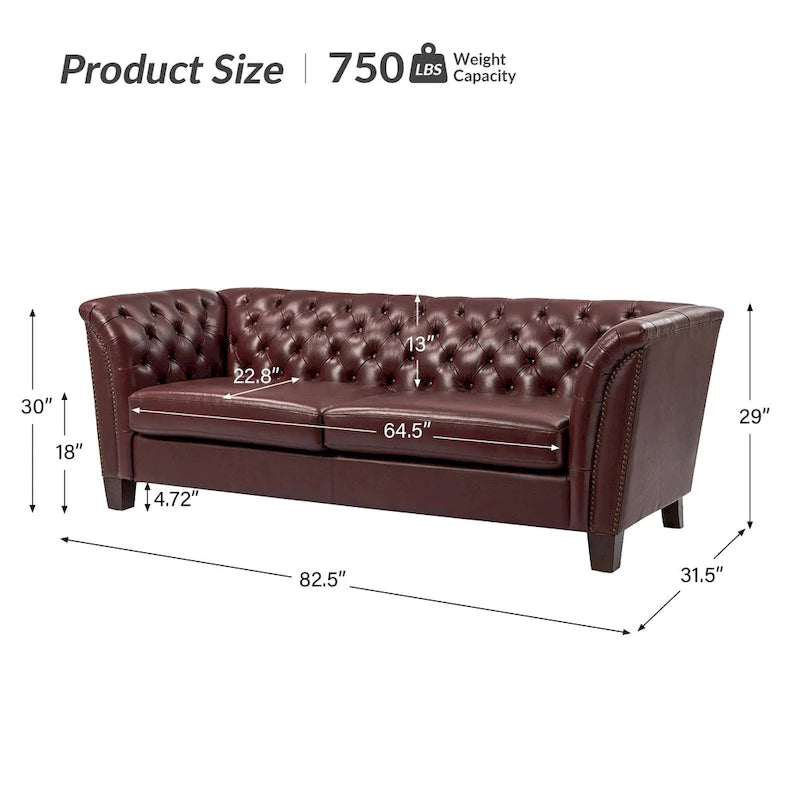 Canapé de salon Regina 82.5 en cuir véritable capitonné par HULALA HOME