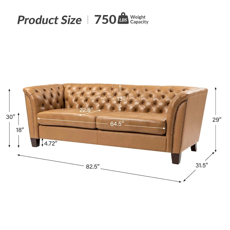 Canapé de salon Regina 82.5 en cuir véritable capitonné par HULALA HOME