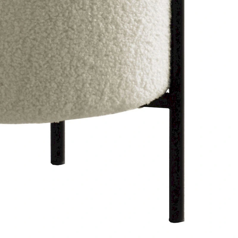 Pouffe moderne en mousse de 18 po, fausse peau de mouton beige, pieds en métal noir mat
