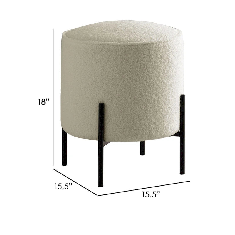 Pouffe moderne en mousse de 18 po, fausse peau de mouton beige, pieds en métal noir mat