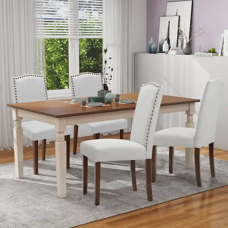 Lot de 2 chaises de salle à manger, chaises de salle à manger rembourrées en tissu avec cadre en bois massif et cloutage