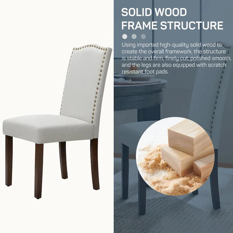 Lot de 2 chaises de salle à manger, chaises de salle à manger rembourrées en tissu avec cadre en bois massif et cloutage