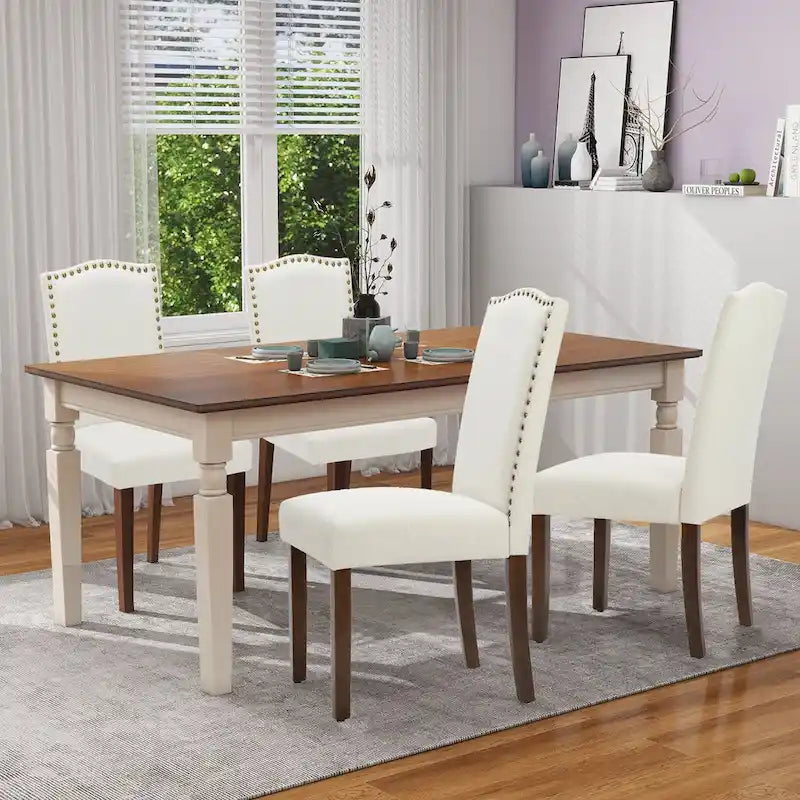 Lot de 2 chaises de salle à manger, chaises de salle à manger rembourrées en tissu avec cadre en bois massif et cloutage