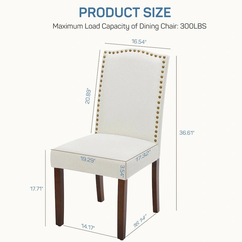 Lot de 2 chaises de salle à manger, chaises de salle à manger rembourrées en tissu avec cadre en bois massif et cloutage