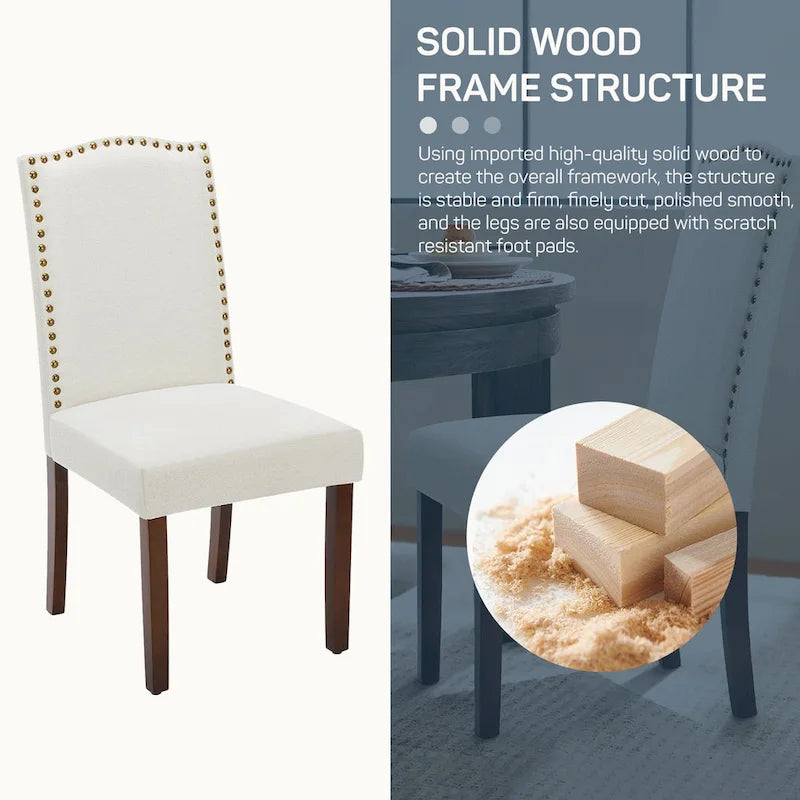 Lot de 2 chaises de salle à manger, chaises de salle à manger rembourrées en tissu avec cadre en bois massif et cloutage