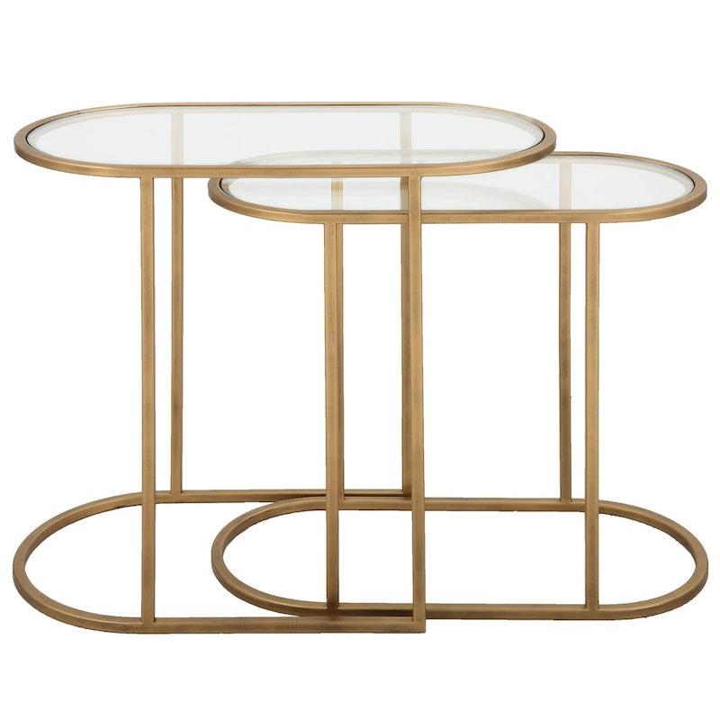 Tables gigognes en laiton brossé antique, lot de 2 - 24W x 22H x 12.5D