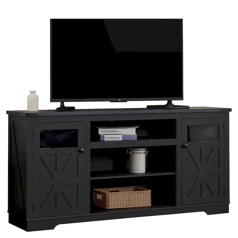 Meuble TV rustique Ukuowu 66 style ferme pour téléviseur 75 65 pouces avec armoires de rangement pour salon chambre à coucher