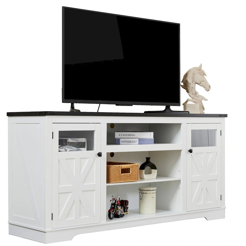 Meuble TV rustique Ukuowu 66 style ferme pour téléviseur 75 65 pouces avec armoires de rangement pour salon chambre à coucher
