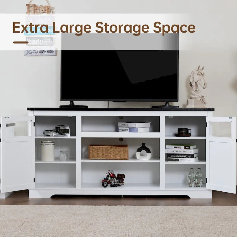Meuble TV rustique Ukuowu 66 style ferme pour téléviseur 75 65 pouces avec armoires de rangement pour salon chambre à coucher
