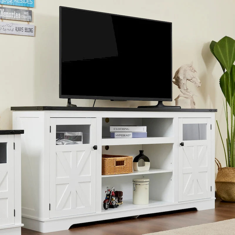 Meuble TV rustique Ukuowu 66 style ferme pour téléviseur 75 65 pouces avec armoires de rangement pour salon chambre à coucher