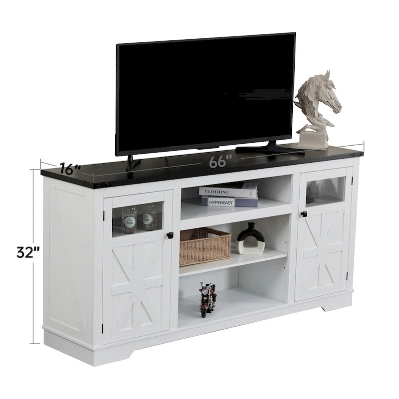Meuble TV rustique Ukuowu 66 style ferme pour téléviseur 75 65 pouces avec armoires de rangement pour salon chambre à coucher