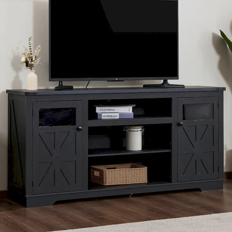 Meuble TV rustique Ukuowu 66 style ferme pour téléviseur 75 65 pouces avec armoires de rangement pour salon chambre à coucher