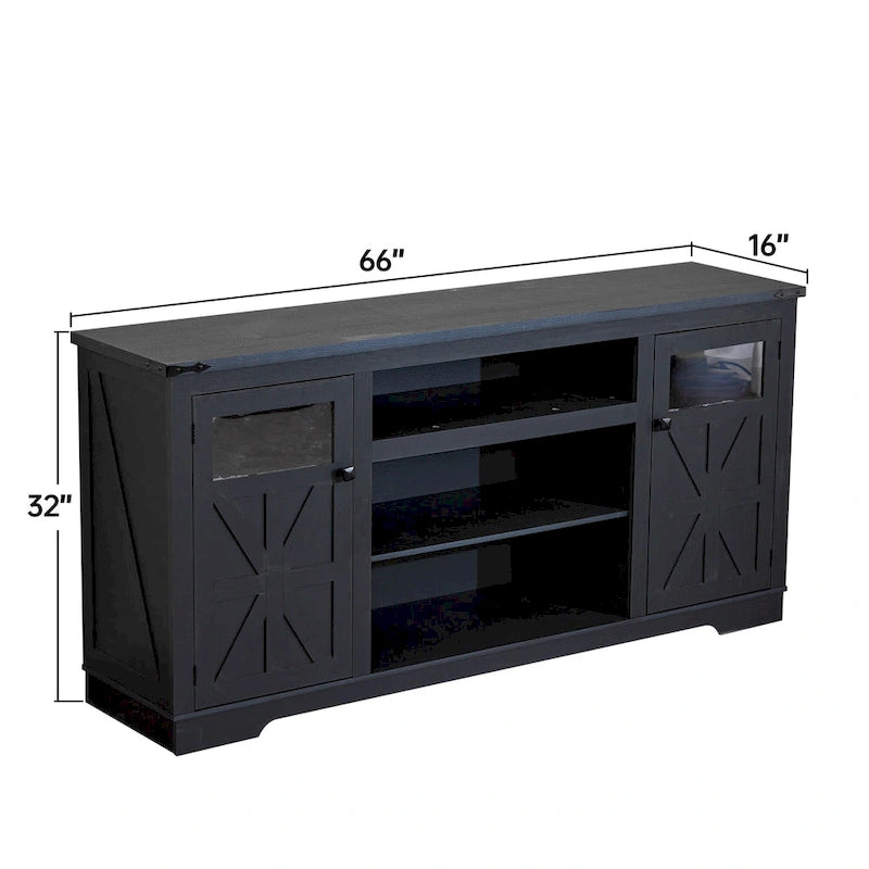 Meuble TV rustique Ukuowu 66 style ferme pour téléviseur 75 65 pouces avec armoires de rangement pour salon chambre à coucher