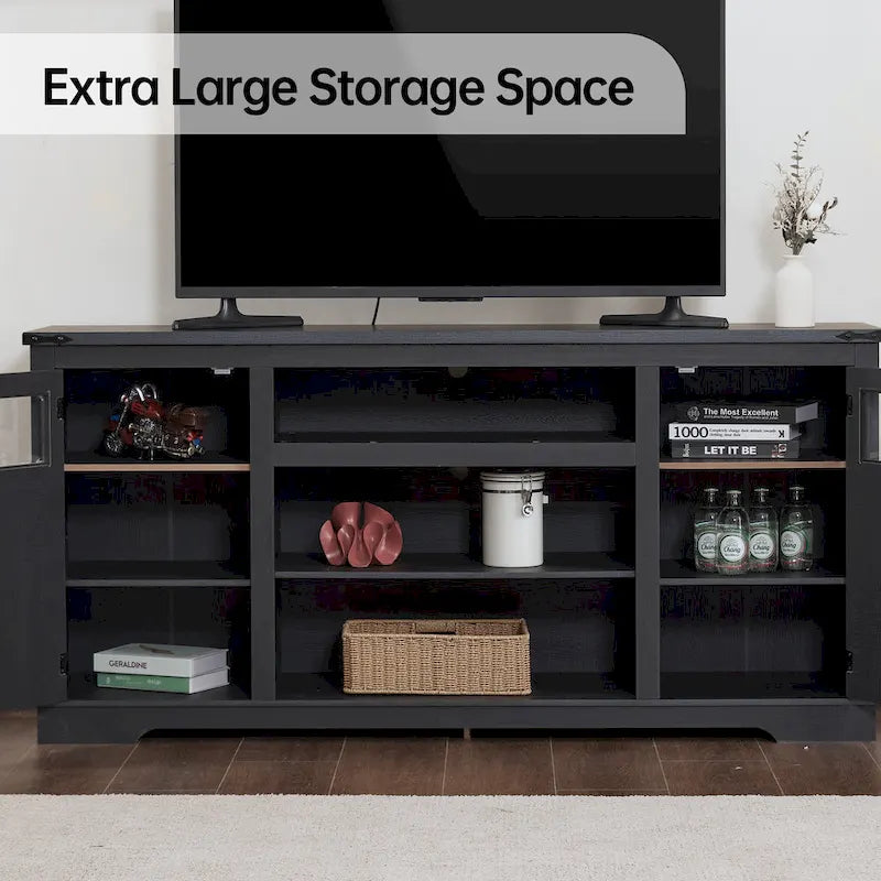 Meuble TV rustique Ukuowu 66 style ferme pour téléviseur 75 65 pouces avec armoires de rangement pour salon chambre à coucher