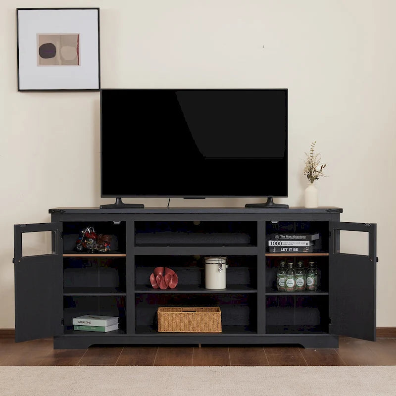 Meuble TV rustique Ukuowu 66 style ferme pour téléviseur 75 65 pouces avec armoires de rangement pour salon chambre à coucher