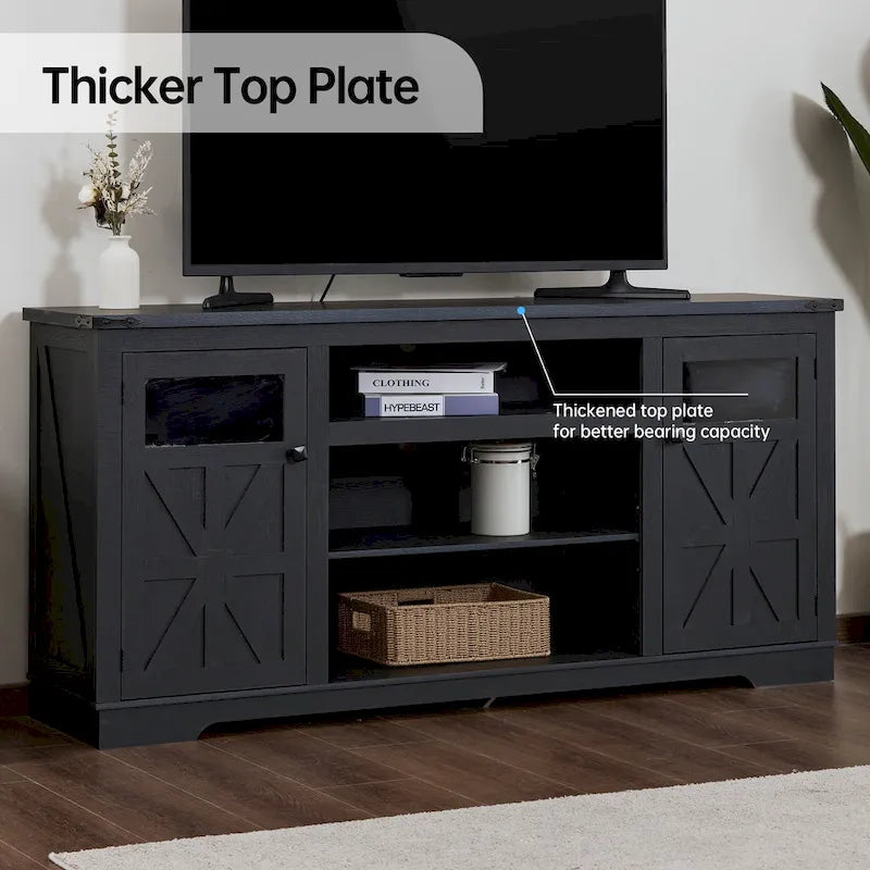 Meuble TV rustique Ukuowu 66 style ferme pour téléviseur 75 65 pouces avec armoires de rangement pour salon chambre à coucher