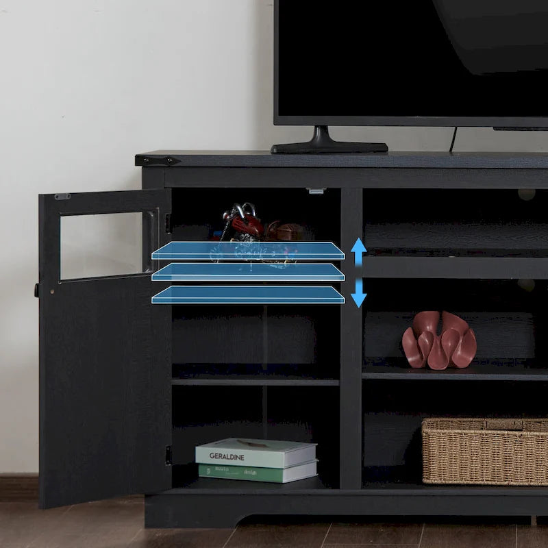 Meuble TV rustique Ukuowu 66 style ferme pour téléviseur 75 65 pouces avec armoires de rangement pour salon chambre à coucher