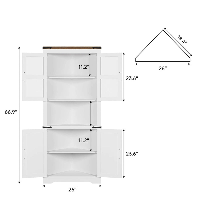 Meuble d'angle de ferme, Meuble de rangement d'angle haut avec porte de grange et étagères réglables