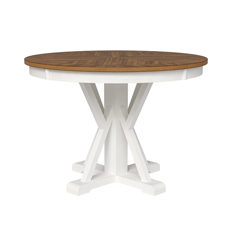 Table de salle à manger ronde Felicia Farmhouse en bois massif naturel avec piètement en croix pour 4 personnes par HULALA HOME