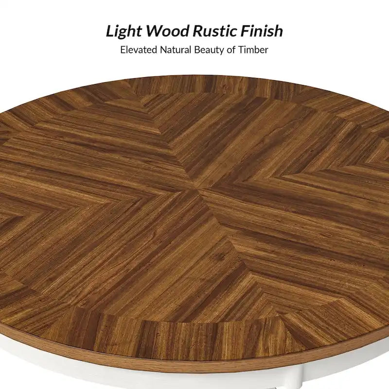Table de salle à manger ronde Felicia Farmhouse en bois massif naturel avec piètement en croix pour 4 personnes par HULALA HOME
