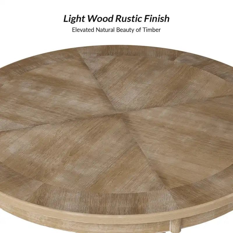 Table de salle à manger ronde Felicia Farmhouse en bois massif naturel avec piètement en croix pour 4 personnes par HULALA HOME