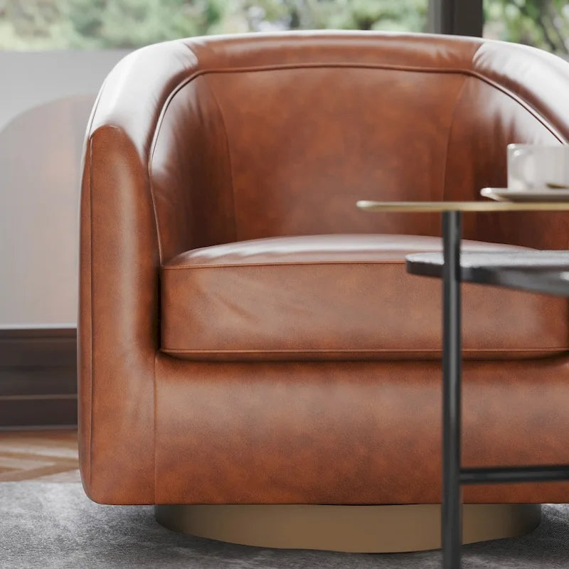 Fauteuil d'appoint rembourré de style Club traditionnel avec base métallique pivotante à 360°