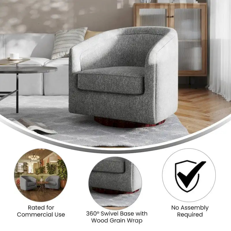 Fauteuil d'appoint rembourré de style Club traditionnel avec base métallique pivotante à 360°