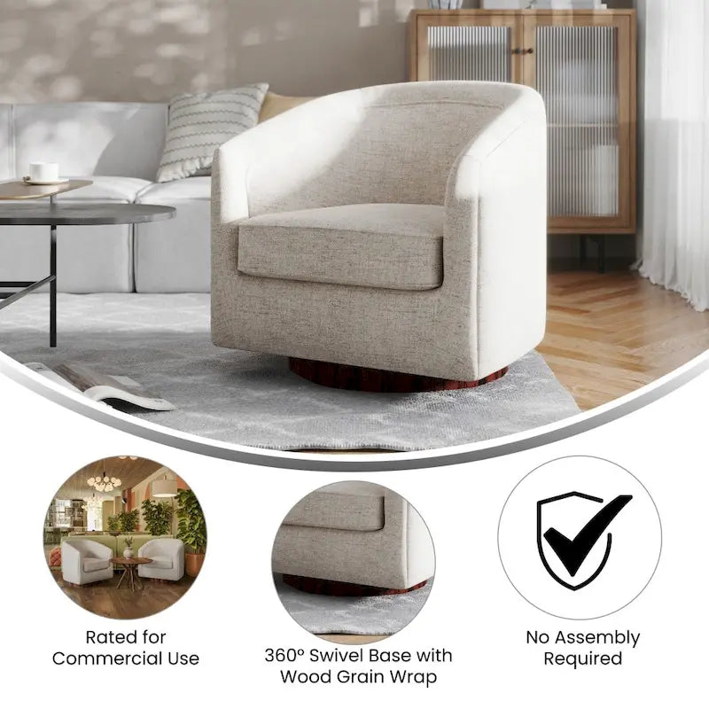 Fauteuil d'appoint rembourré de style Club traditionnel avec base métallique pivotante à 360°