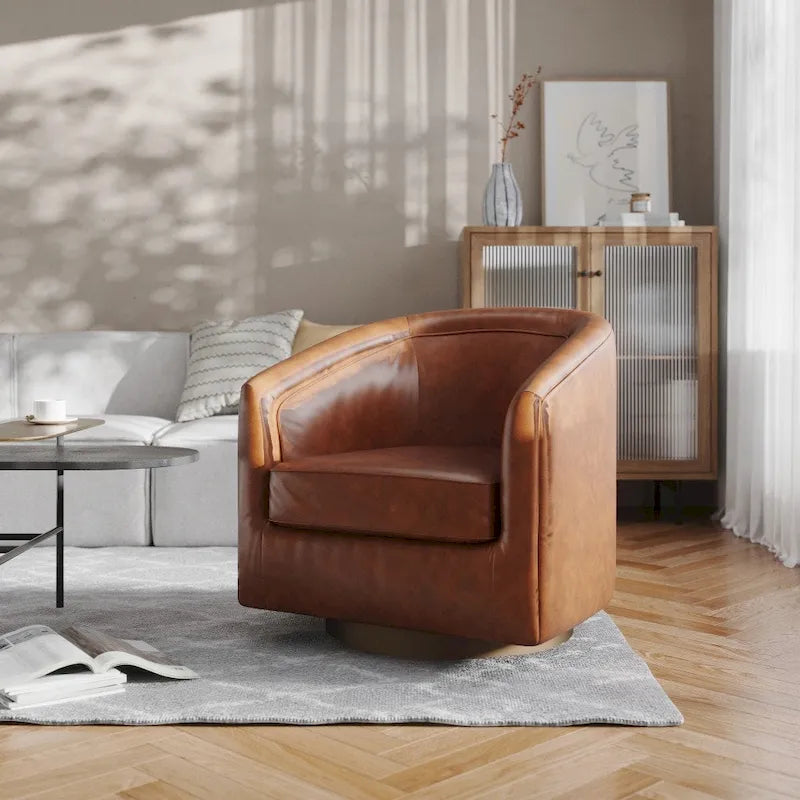 Fauteuil d'appoint rembourré de style Club traditionnel avec base métallique pivotante à 360°