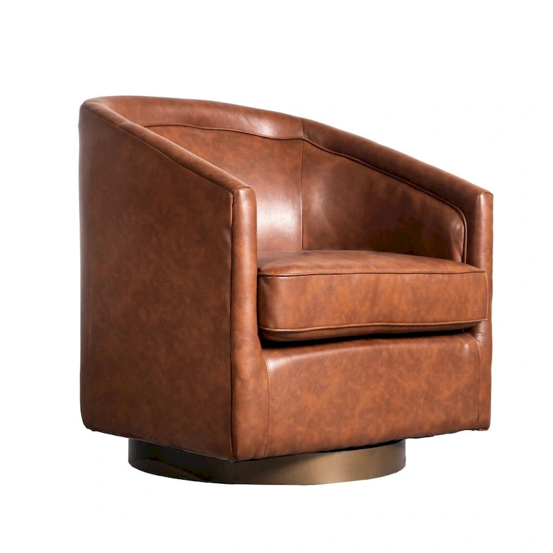 Fauteuil d'appoint rembourré de style Club traditionnel avec base métallique pivotante à 360°