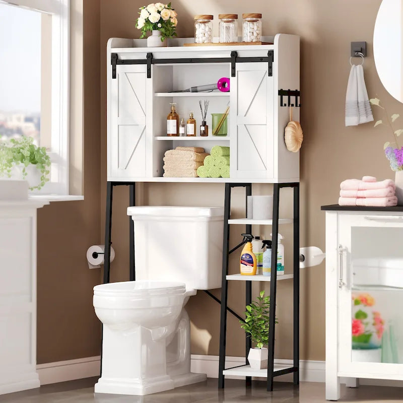 Moasis 61 po Meuble de rangement haut au-dessus des toilettes avec porte coulissante style ferme et base en métal