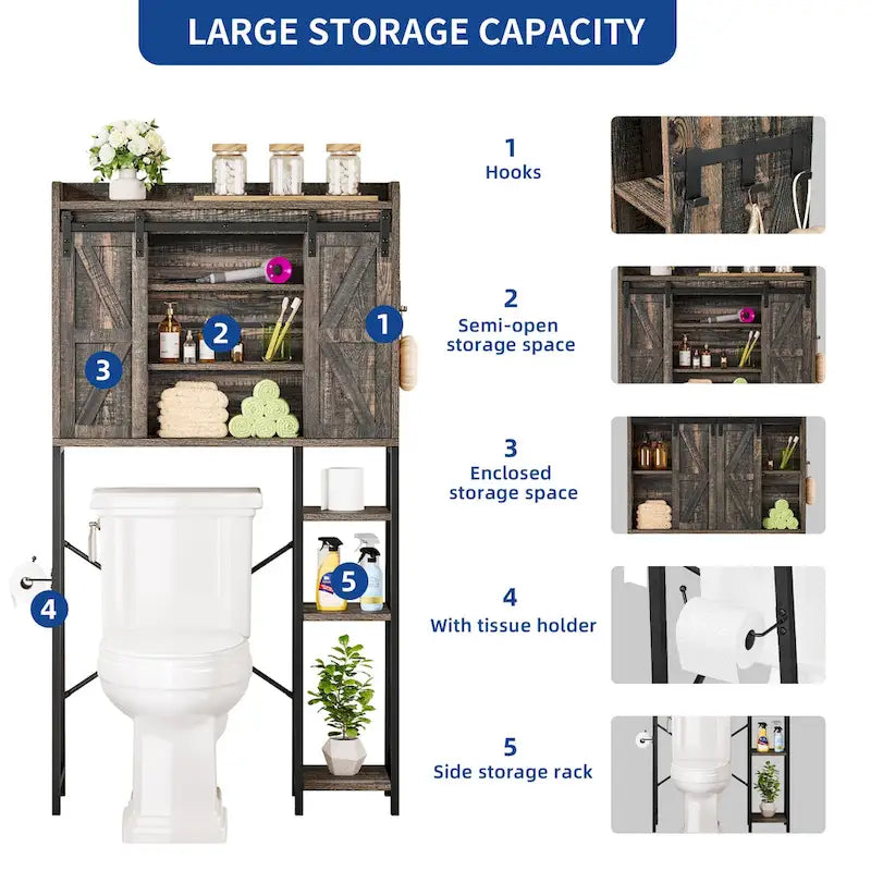 Moasis 61 po Meuble de rangement haut au-dessus des toilettes avec porte coulissante style ferme et base en métal