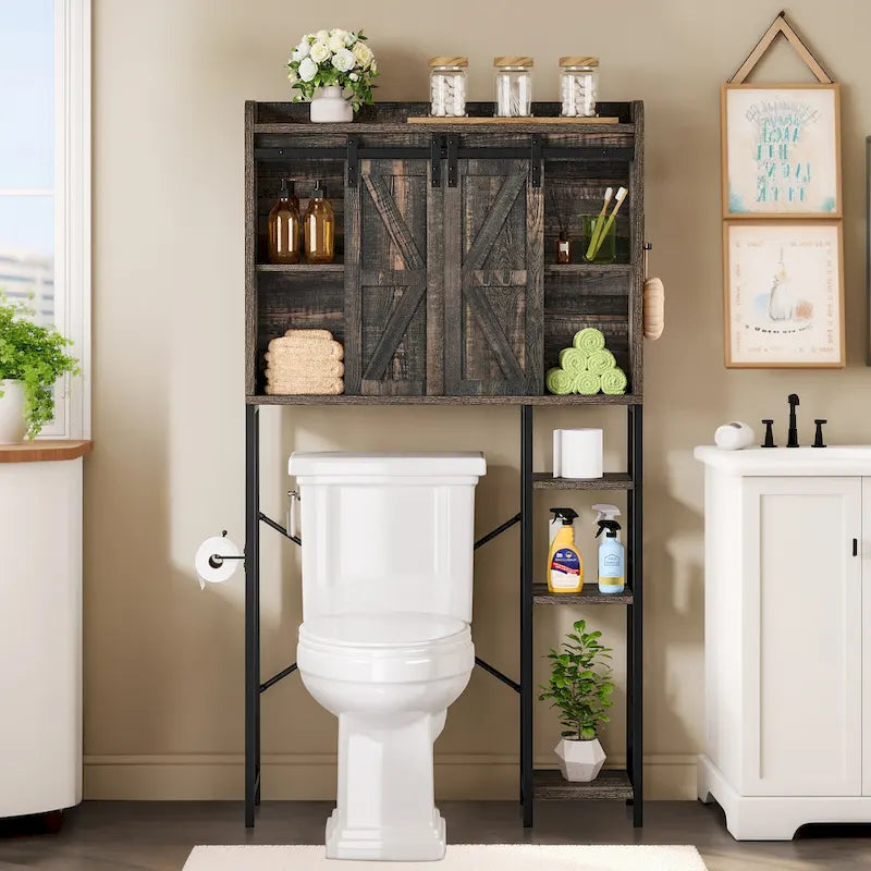 Moasis 61 po Meuble de rangement haut au-dessus des toilettes avec porte coulissante style ferme et base en métal