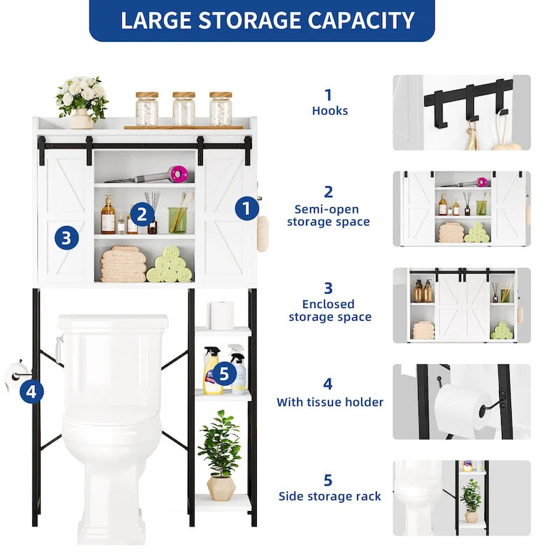 Moasis 61 po Meuble de rangement haut au-dessus des toilettes avec porte coulissante style ferme et base en métal