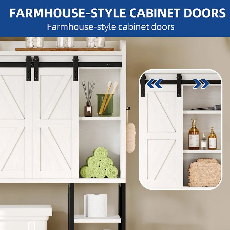 Moasis 61 po Meuble de rangement haut au-dessus des toilettes avec porte coulissante style ferme et base en métal