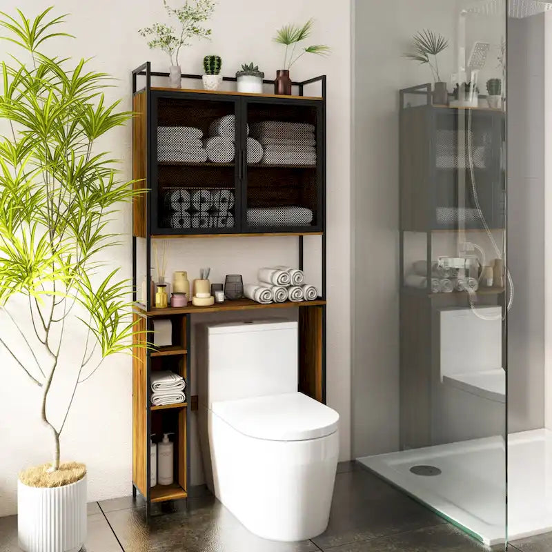 Over Toilet Bathroom Organizer Space Saver, Easy Assemble,Rustic Brown