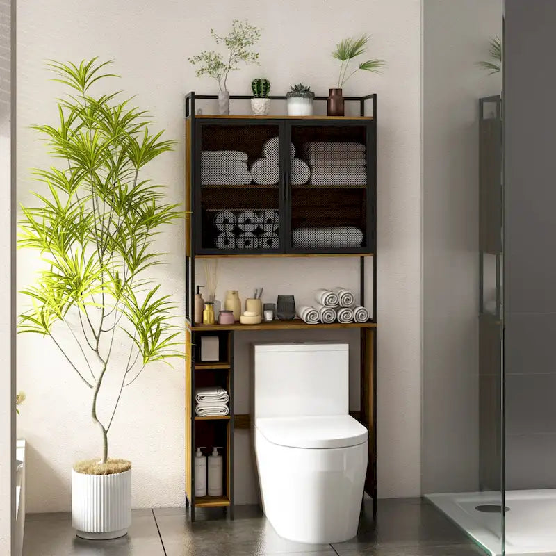Étagère de Rangement WC, Gain de Place, Montage Facile, Marron Rustique