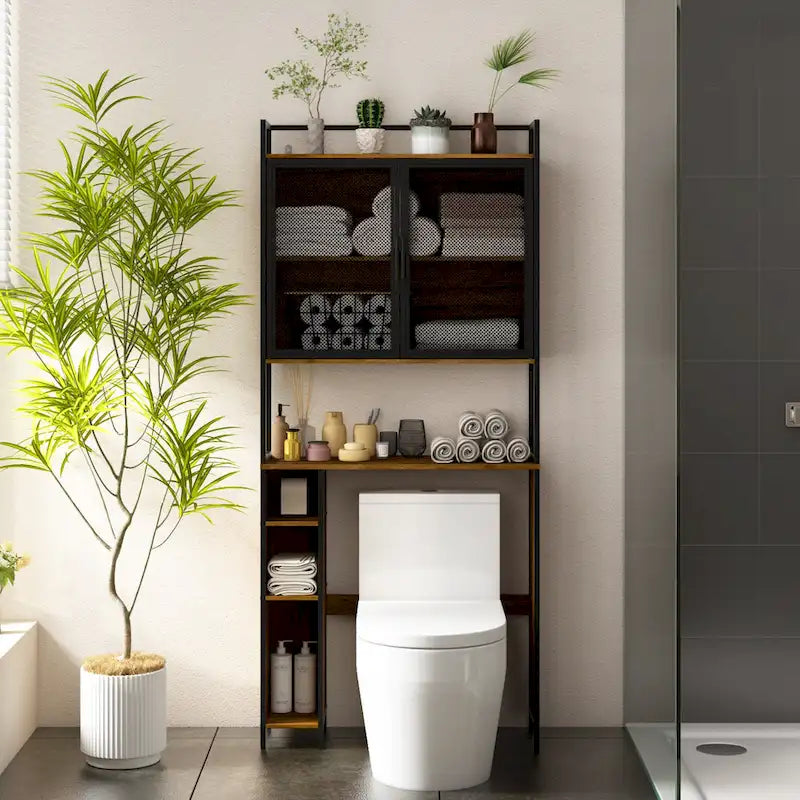 Étagère de Rangement WC, Gain de Place, Montage Facile, Marron Rustique